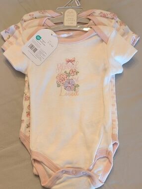3-Pack Baby Girls Cream and Pink Floral One-Piece Bodysuits - Unbranded